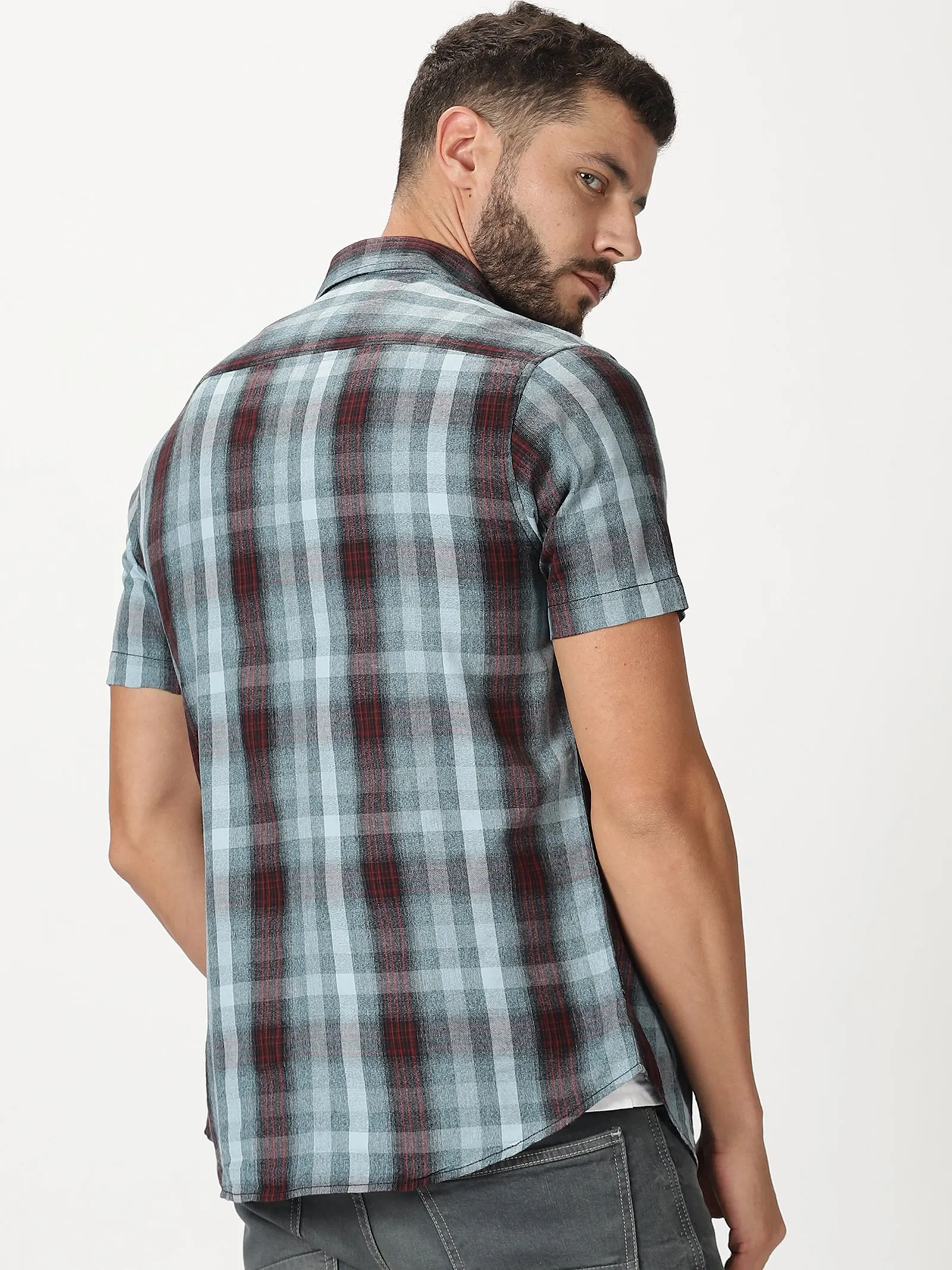 MEN'S BLUE CHECKS SLIM FIT SHIRT