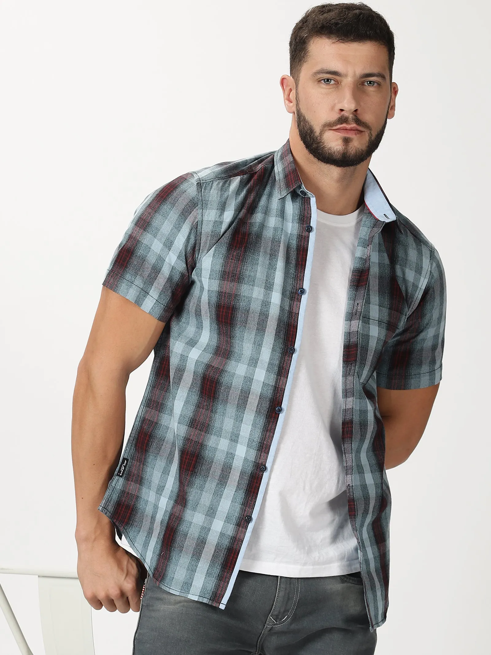 MEN'S BLUE CHECKS SLIM FIT SHIRT