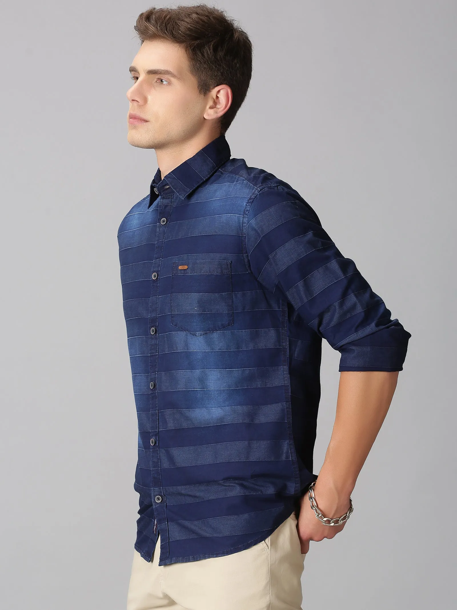 MEN'S BLUE INDIGO STRIPE SLIM FIT SHIRT