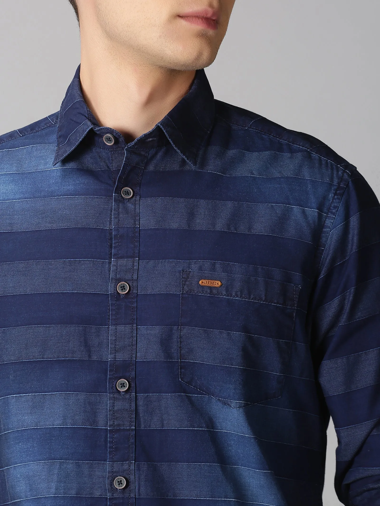 MEN'S BLUE INDIGO STRIPE SLIM FIT SHIRT