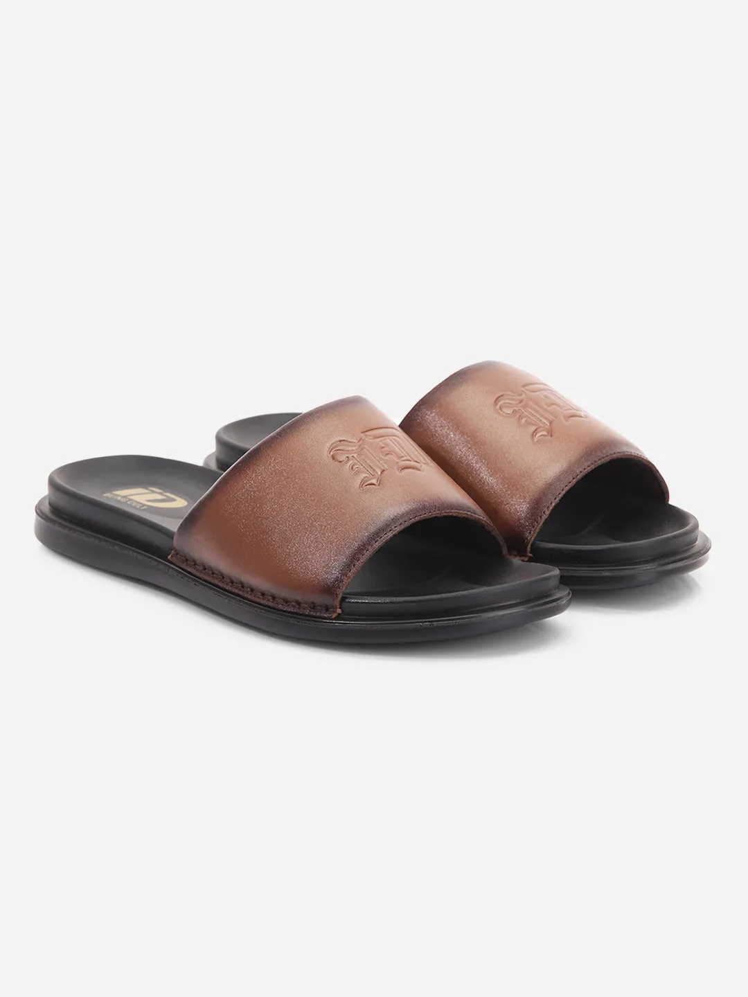 Men's Tan Leather Casual Slides (ID4210)