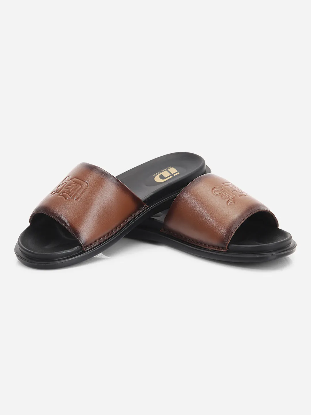 Men's Tan Leather Casual Slides (ID4210)