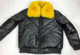 Men's V-Bomber Black Premium Yellow Fox Collar