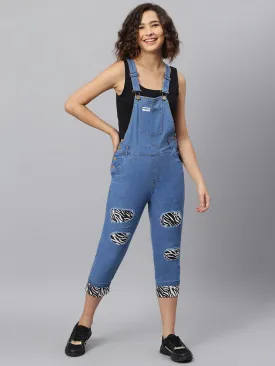 NaughtyDungaree® Womens Denim Dungaree with Zebra Print Infusion