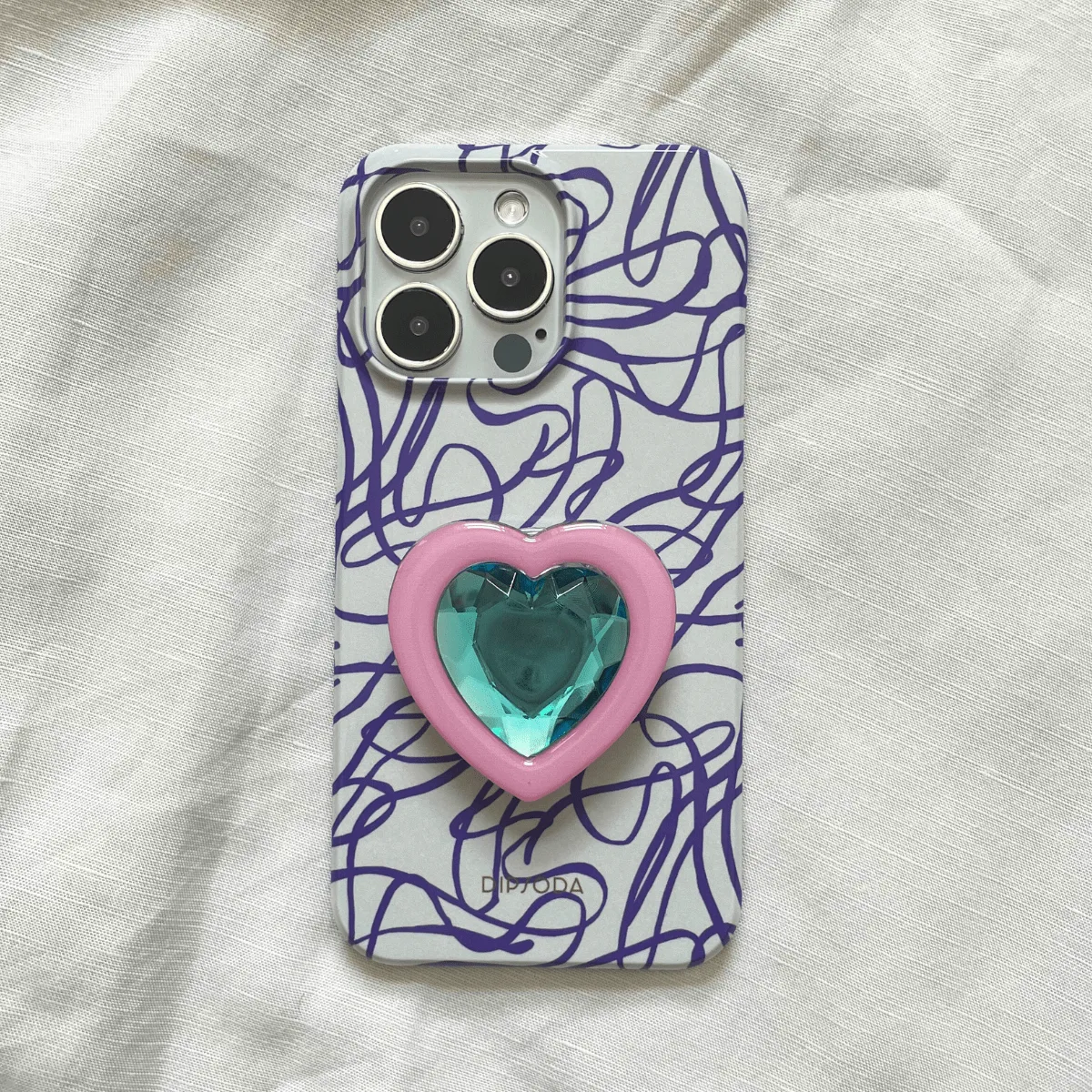 Pink & Blue Heart Crystal Phone Grip