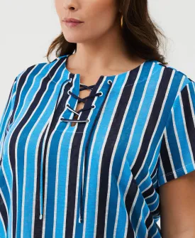 Eco-Friendly Plus Size Striped Lace-Up Tee