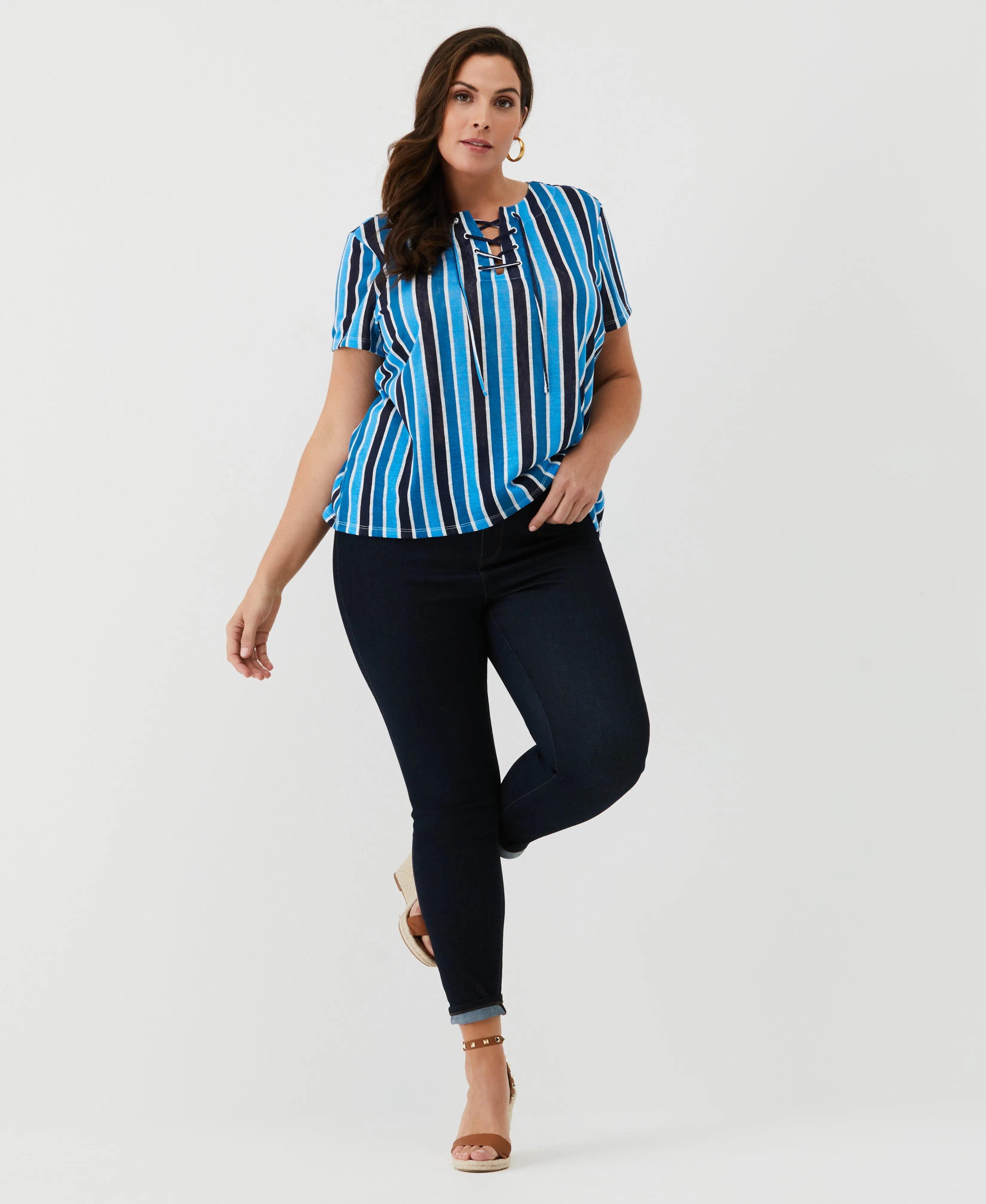 Eco-Friendly Plus Size Striped Lace-Up Tee