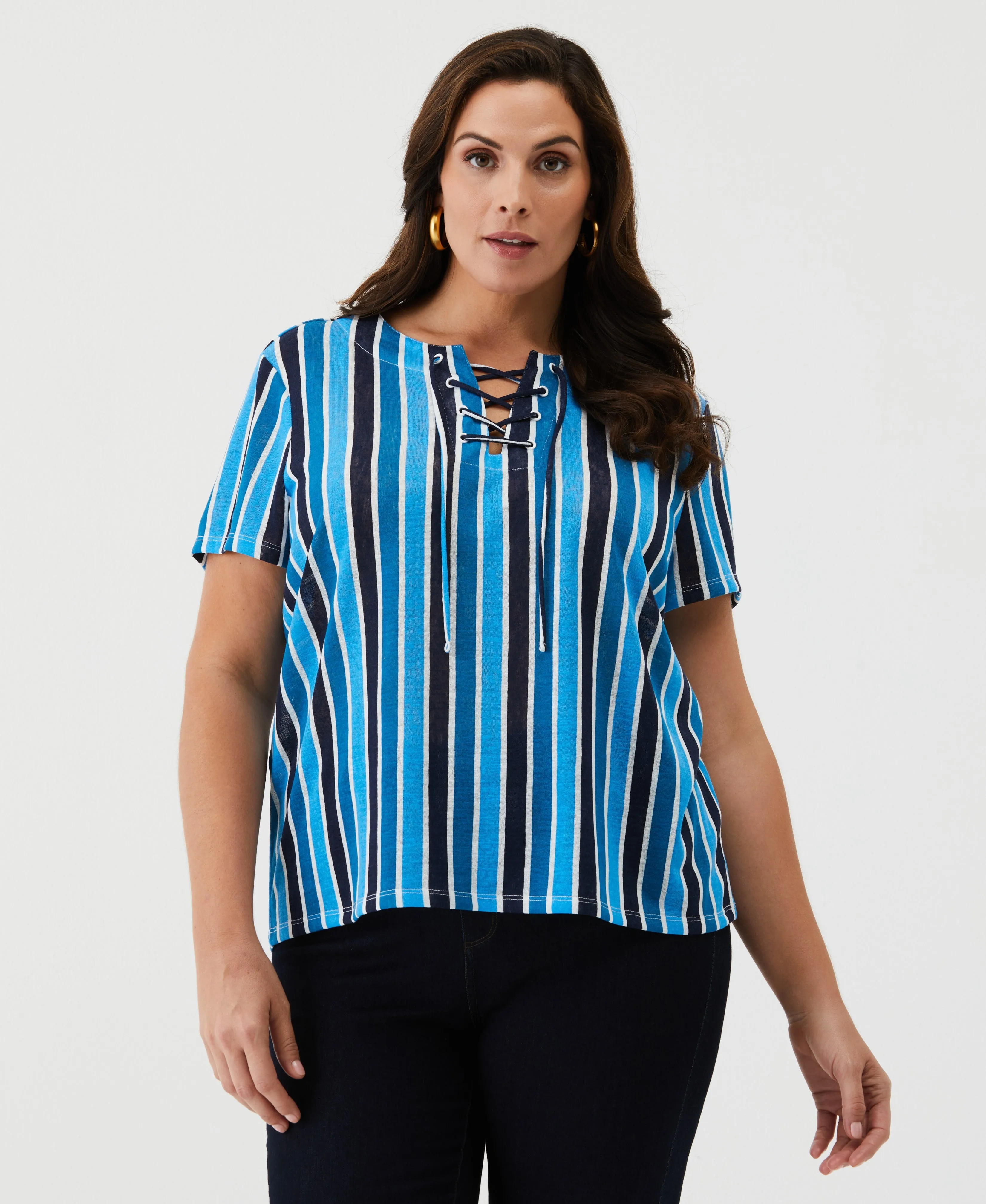 Eco-Friendly Plus Size Striped Lace-Up Tee