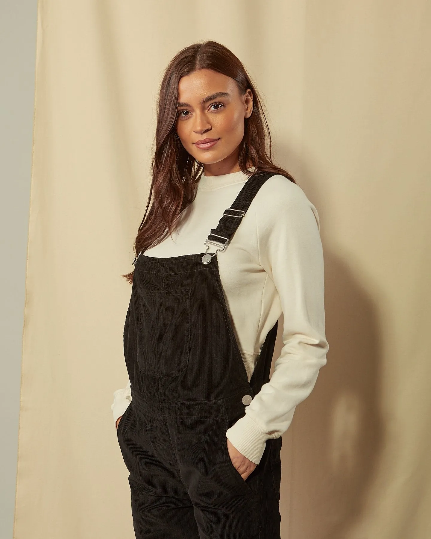 PRUE Corduroy Dungarees Loose Fit - Black