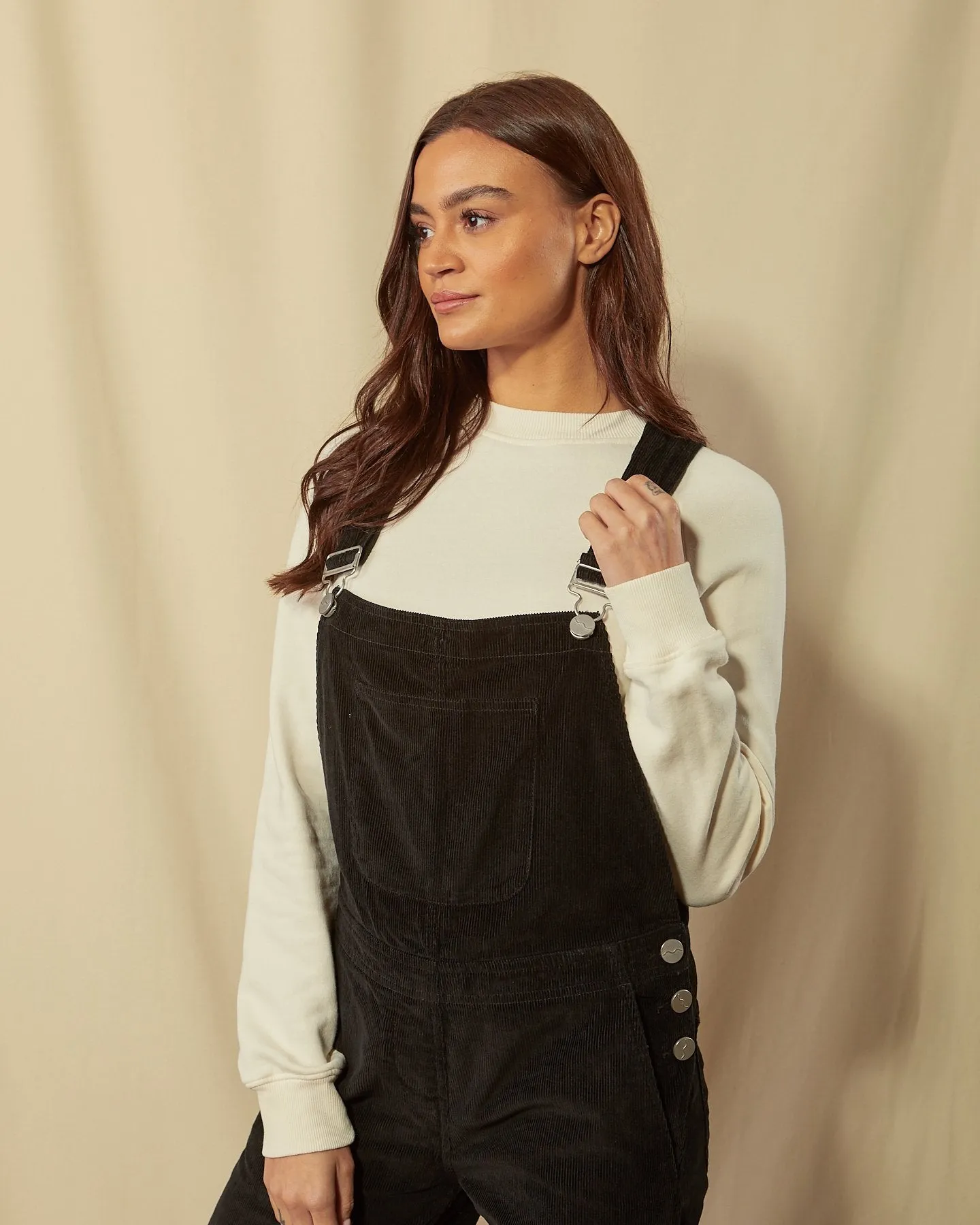 PRUE Corduroy Dungarees Loose Fit - Black