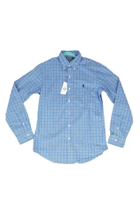 RALPH LAUREN Polo Men's Checked Blue Long Sleeved Shirt (S)