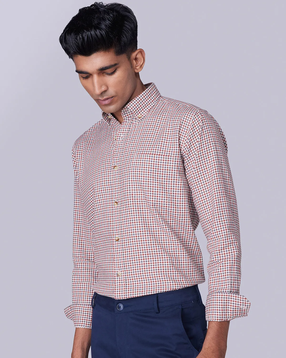 Red & Grey Oxford Checked Shirt