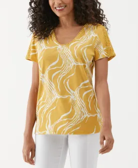 Ripple Print Dot Trim Tee