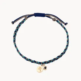 scorpio zodiac water element cord bracelet - 10k yellow gold, blue sapphire, cord