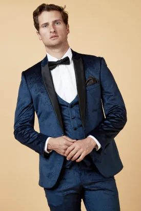 SIMON - Velvet Navy Tux Lapel Jacquard Blazer