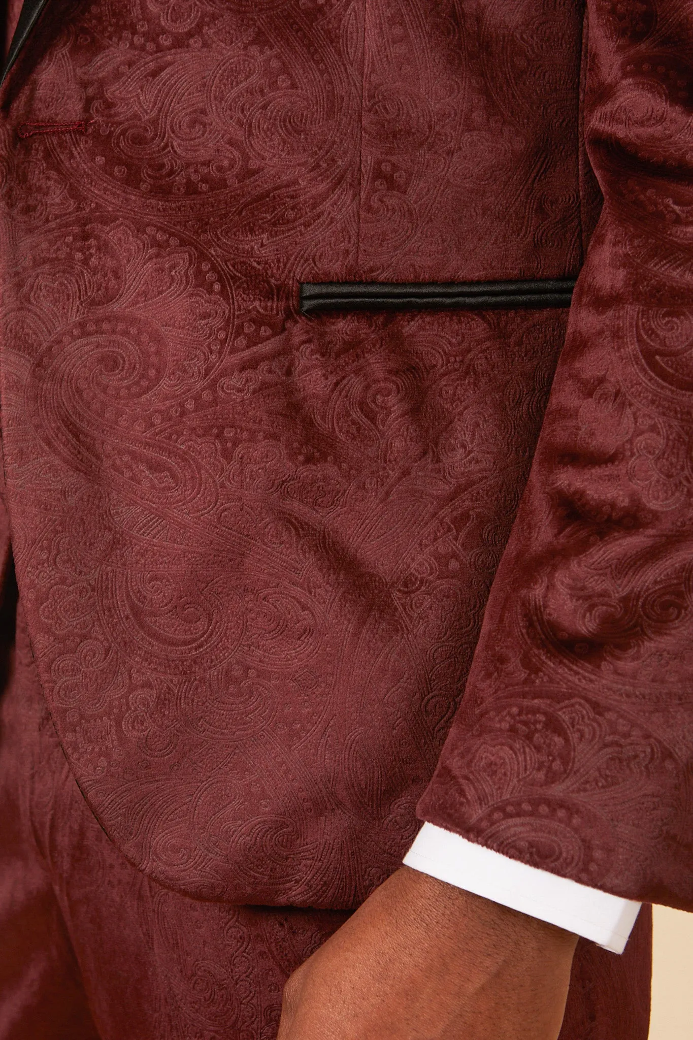 SIMON - Wine Velvet Jacquard Three Piece Suit