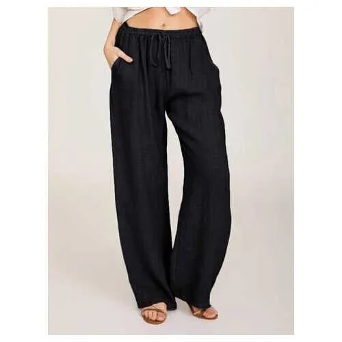 Solid Color Drawstring Waist Pants