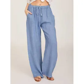 Solid Color Drawstring Waist Pants