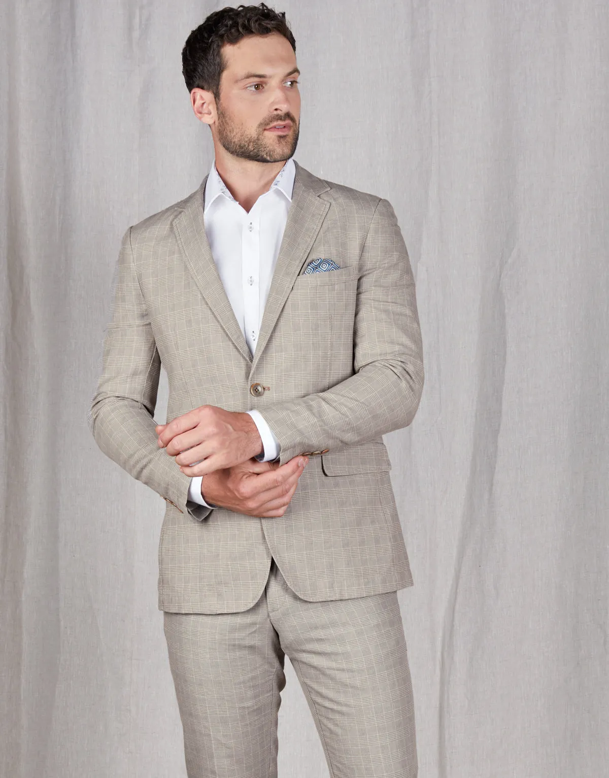 Split Beige & Grey Check Suit