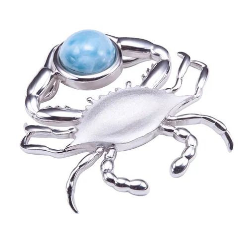 Sterling Silver Crab with Larimar Bead Inlay Pendant (Chain Sold Separately)