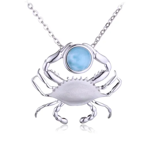 Sterling Silver Crab with Larimar Bead Inlay Pendant (Chain Sold Separately)