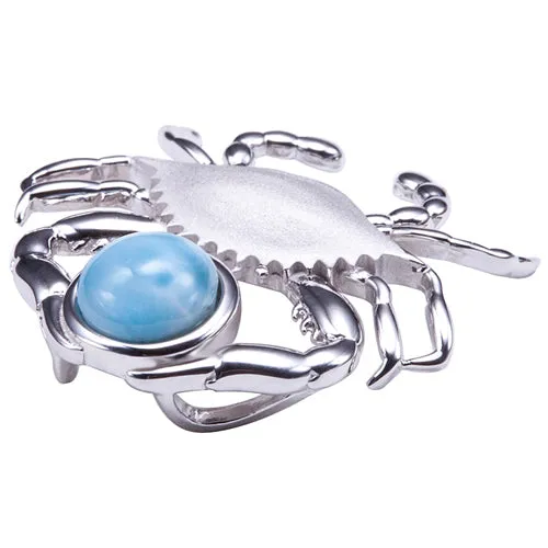 Sterling Silver Crab with Larimar Bead Inlay Pendant (Chain Sold Separately)