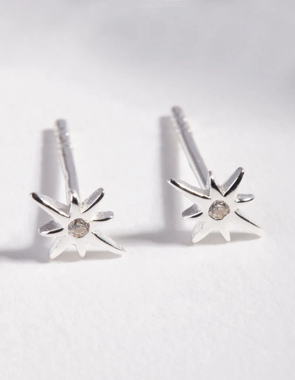 Sterling Silver Diamante Starburst Stud Earrings