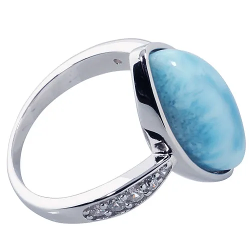 Sterling Silver Eye Shape with Larimar Inlay CZ Ring