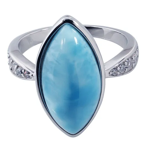 Sterling Silver Eye Shape with Larimar Inlay CZ Ring