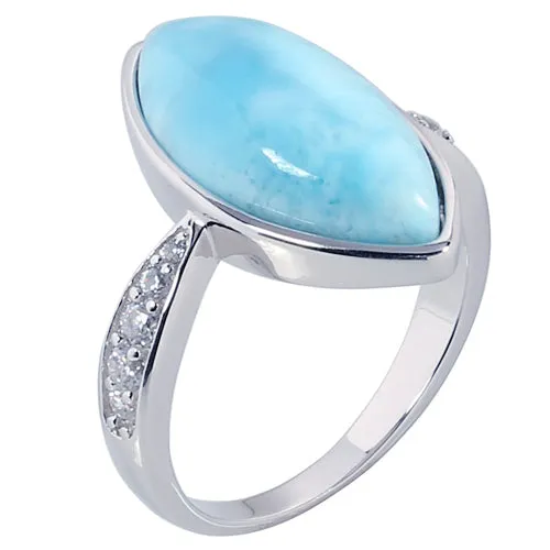 Sterling Silver Eye Shape with Larimar Inlay CZ Ring