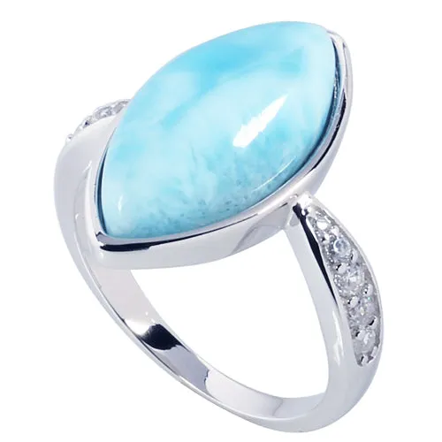 Sterling Silver Eye Shape with Larimar Inlay CZ Ring