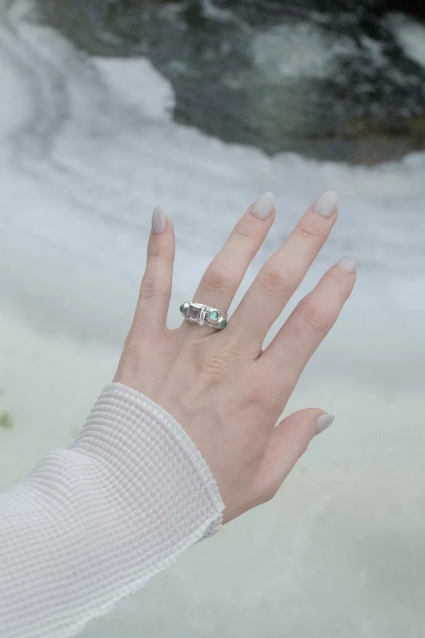 Suede Ring in Sterling Silver - Rosa Iguana