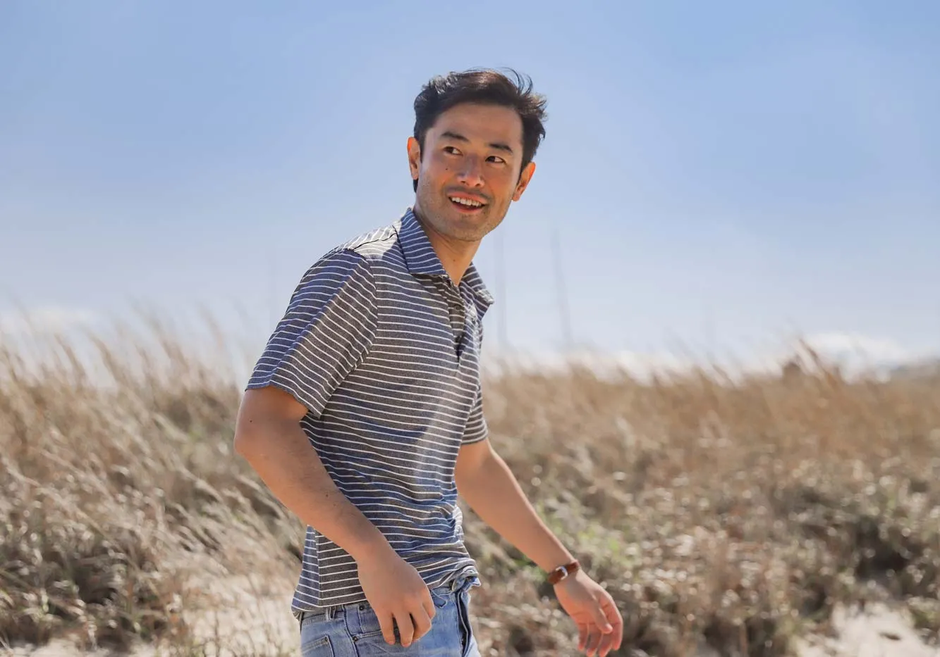 The Dark Blue Heather Dover Jersey Stripe Custom Polo