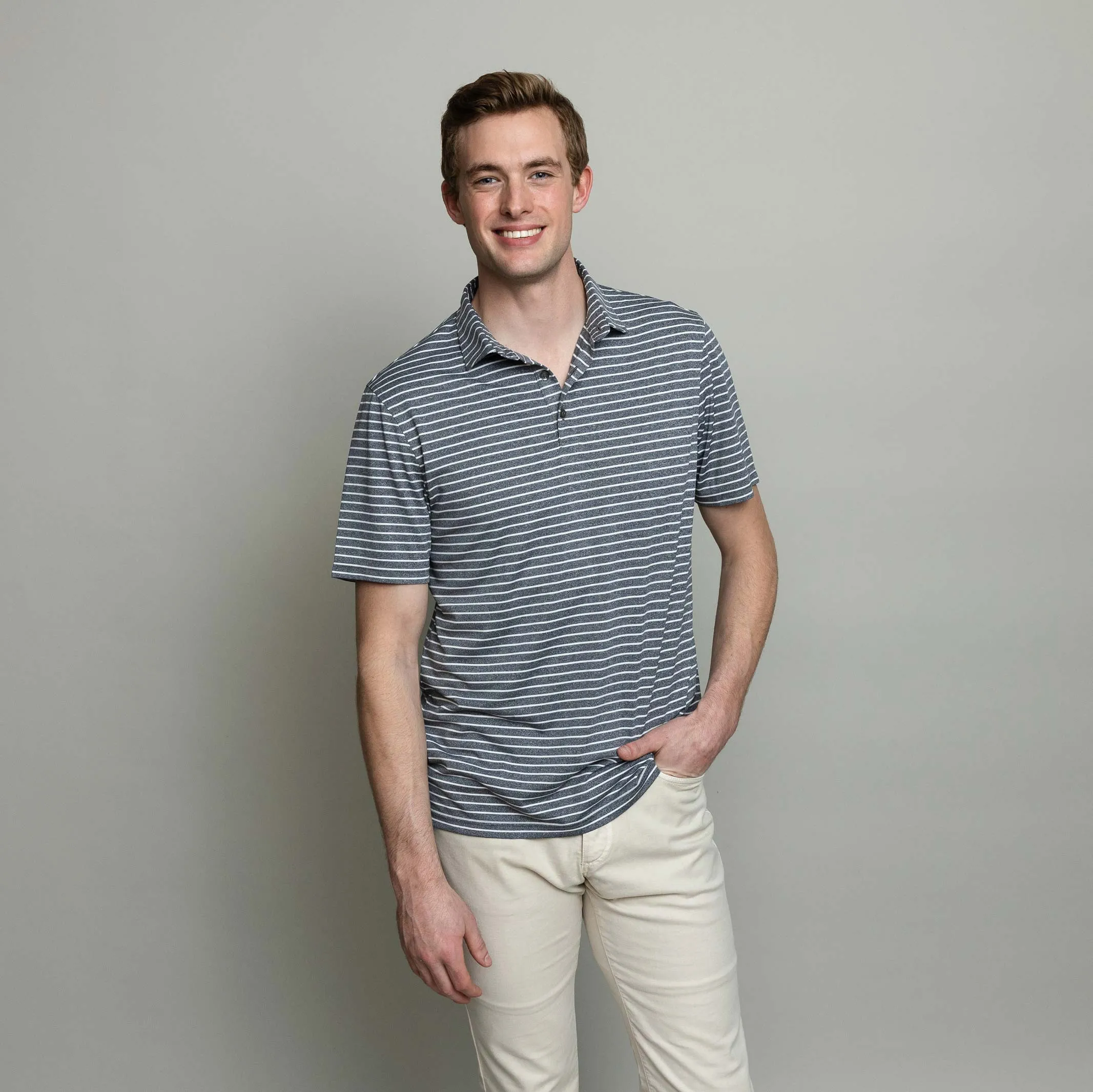 The Dark Blue Heather Dover Jersey Stripe Custom Polo