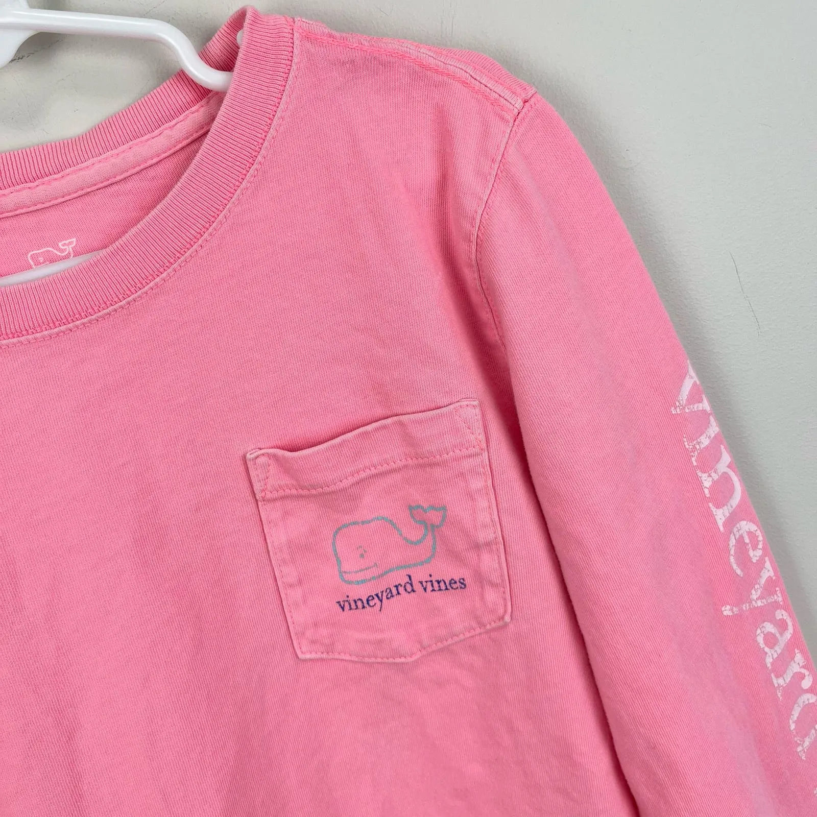 Vineyard Vines Long Sleeve Pink Pocket Whale Tee Small 7-8