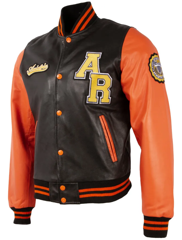 VZH7 Men's Varsity Jacket - Black/Orange