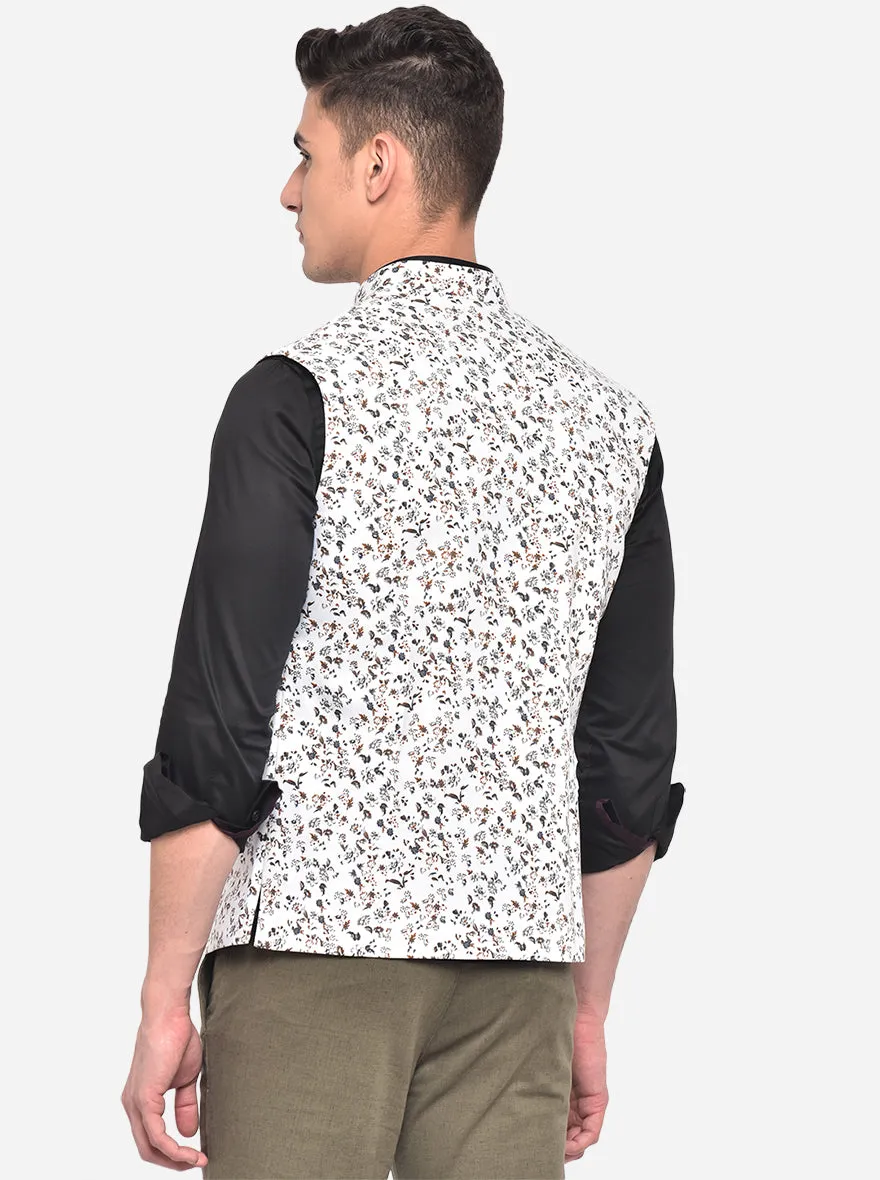 White Printed Bandhgala Jacket | Greenfibre