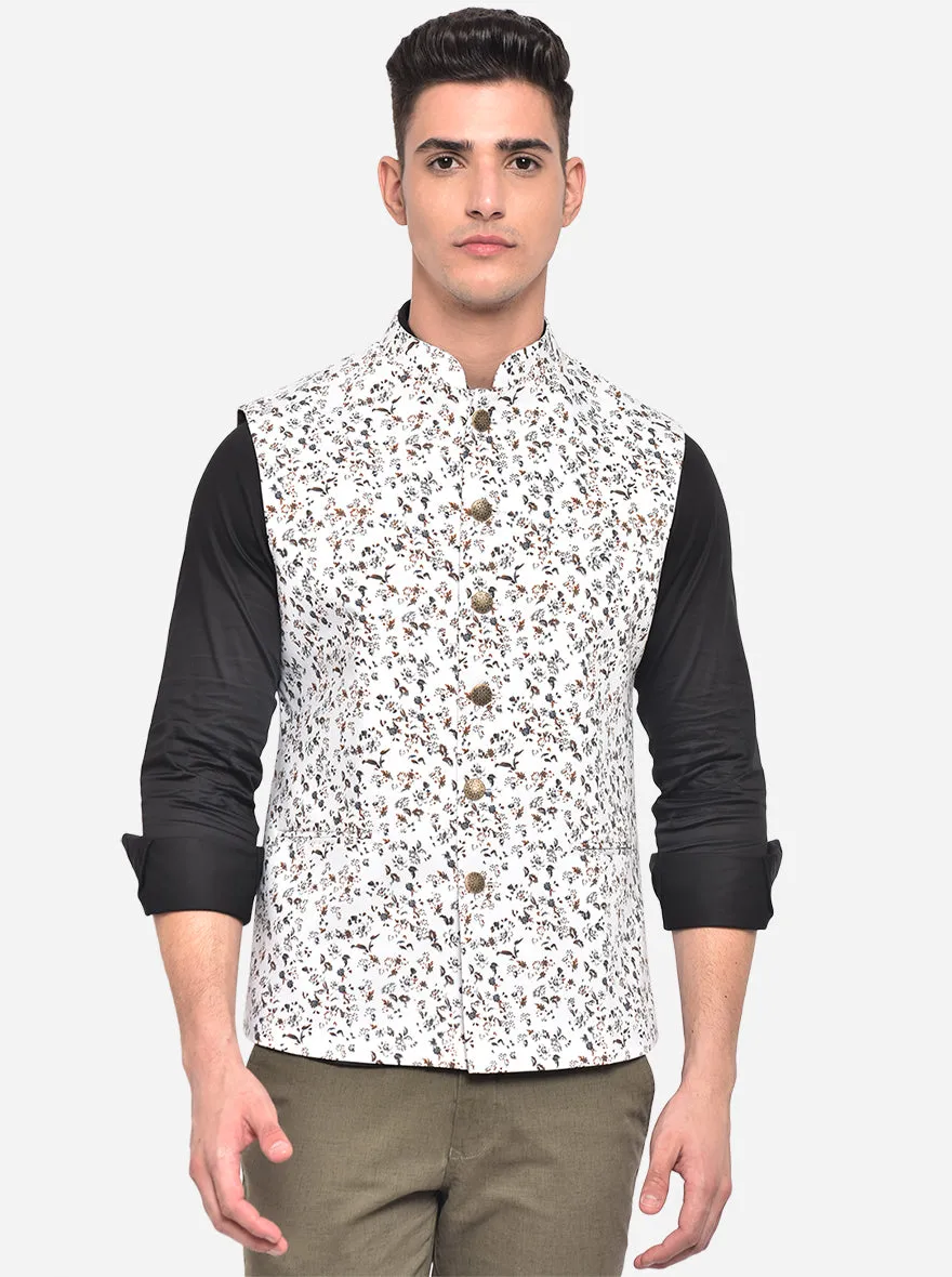 White Printed Bandhgala Jacket | Greenfibre