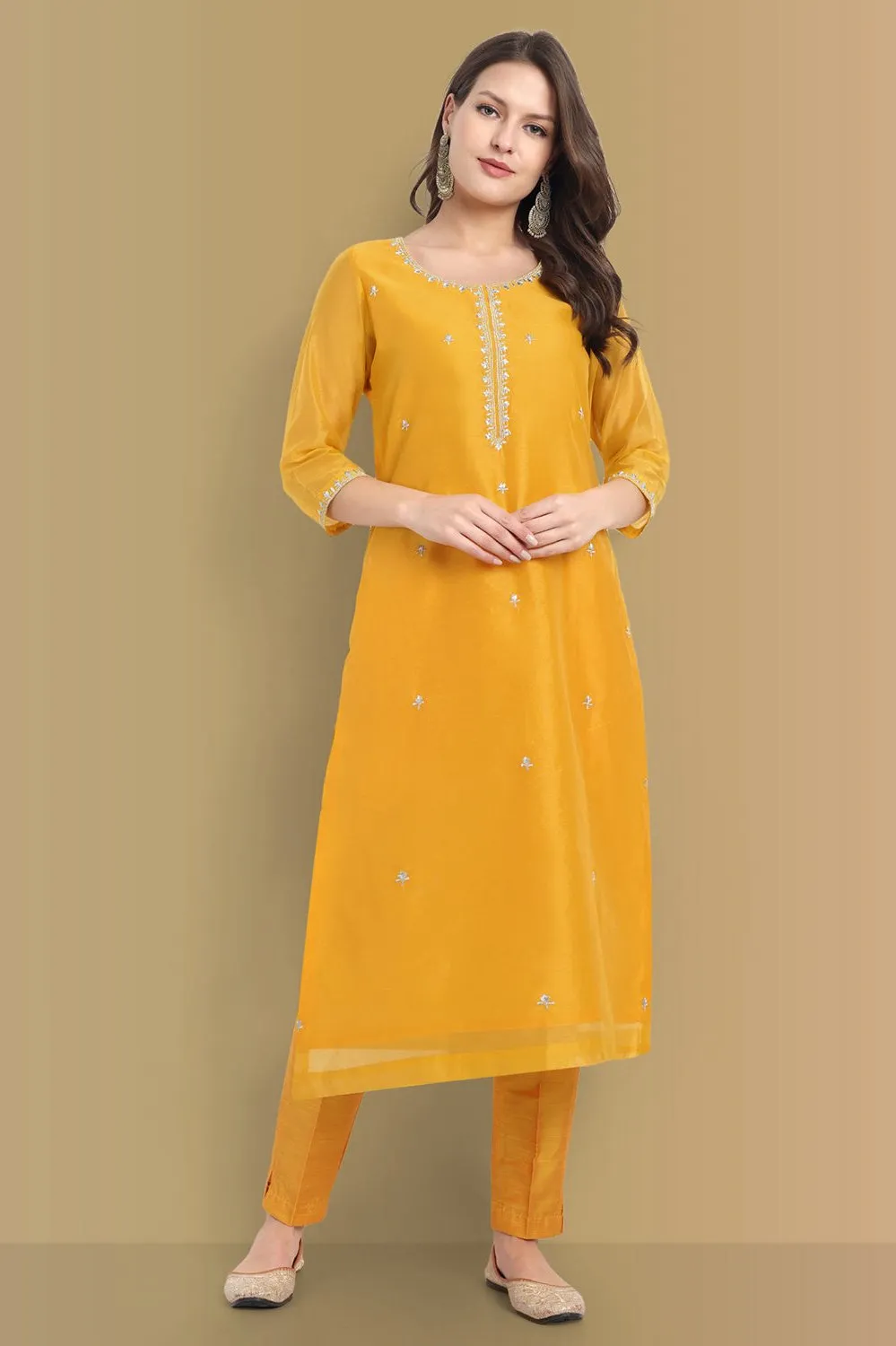 Yellow Haldi Chanderi Kurta and pant Set of 2