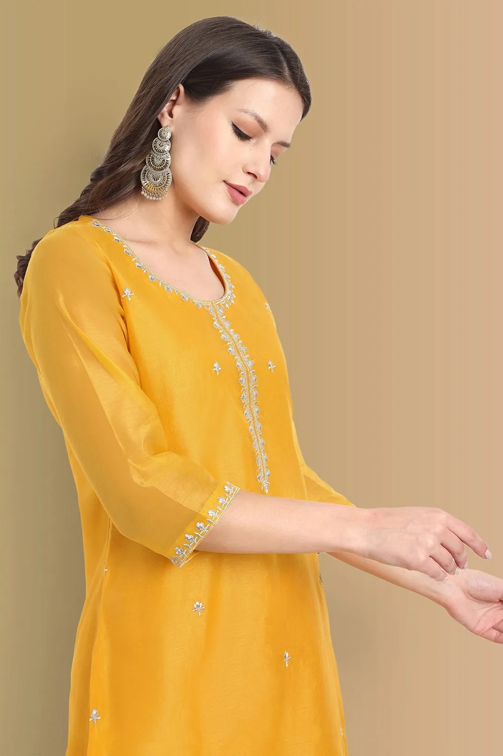 Yellow Haldi Chanderi Kurta and pant Set of 2